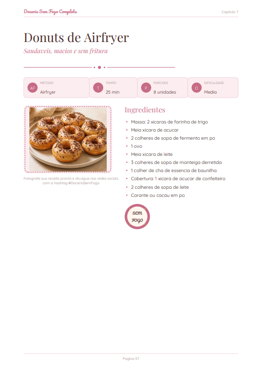 Página interna da receita Donuts de Airfryer no ebook