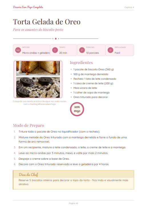 Página interna da receita Torta Gelada de Oreo no ebook